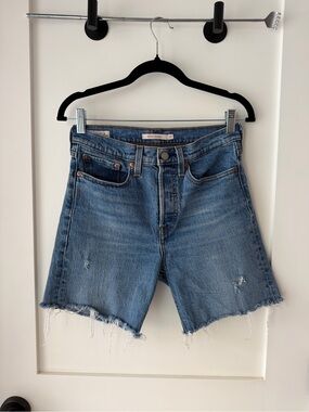 Levi's Medium Blue High-Rise Button Fly Cutoff Denim Shorts